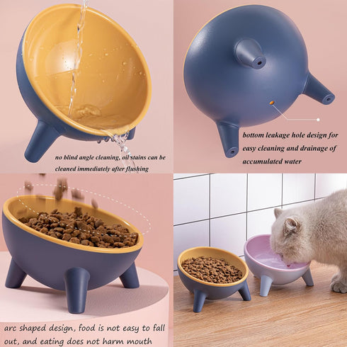 Tilted Cat Bowl 15° Slanted Dog Bowl Non-Slip Raised Pet Food Bowl with Triangular Stand for Small Pets Non-Spill Cat Supplier Feeder Bowl 9.2 Oun...