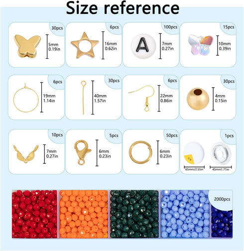 Xilitata 2400Pcs 4mm Faceted Beads for Jewelry Making Crystal beads Faceted Jewelry Beads for Friendship Bracelet Making Kit Craft Beads with Char...
