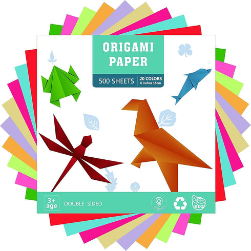 Origami Paper Double Sided Color - 200 Sheets - 20 Colors - 6 Inch Square Easy Fold Paper for Beginner...