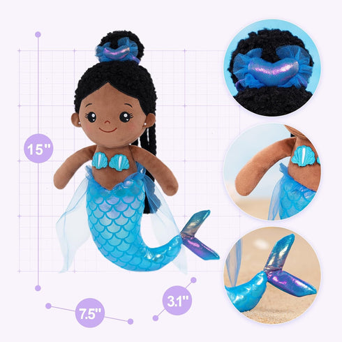 OUOZZZ 15" Soft Black Mermaid Doll for Girls - First Plush Baby Doll Sleeping Cuddle Buddy Toy Stuffed Animals Doll for 3 year old Kids...