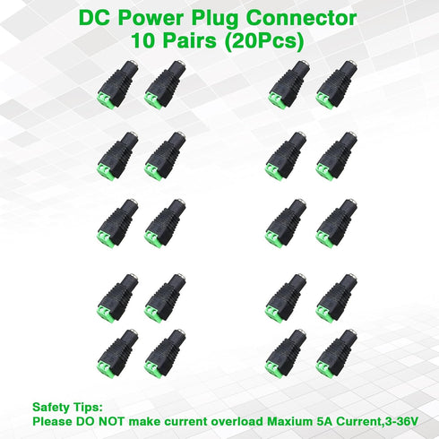 20Pcs Female 12V DC Power Connector 5.5mm x 2.1mm,20 x Female Power Jack Plug Barrel Adapter,DC Power Connector for Led Light Strip CCTV Security ...
