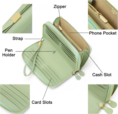 SENDEFN Leather Women Wallet RFID Blocking Zipper Around Phone Holder Clutch Wristlet Large Capacity...