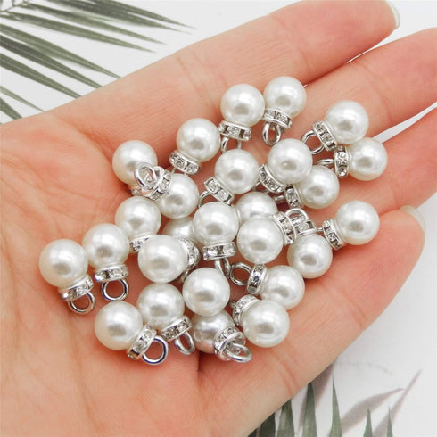 100pcs 8mm White Imitation Pearl Charms Pendants Faux Pearl Beads Charms with Rhinestone for Dangle Earrings Necklace Jewelry Making...