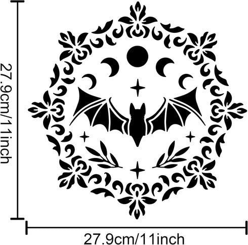 Bat Moon Phase Stencil Bat Painting Template 11.8×11.8inch Cresent Moon Star Flower Reusable PET Material Home Decoration DIY Walls Arts...
