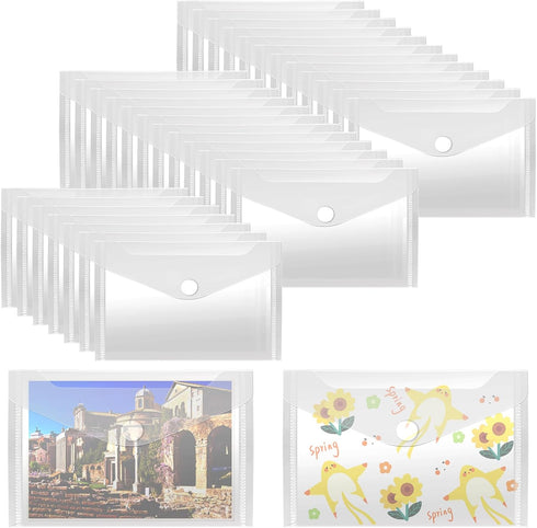 40 Pack Stamp and Die Storage Pockets, Reusable Small Plastic Envelopes Waterproof Sticker Organizer Receipt Holder Photo Storage Folders (4" x 6"...