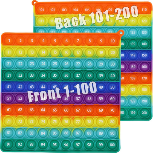 Double Side 1 100 200 pop it, Chart Pop it, 200 Pop with Numbers, Square Popper for Elementary, Fidget Sensory Toy, Montessori Educational Gift fo...