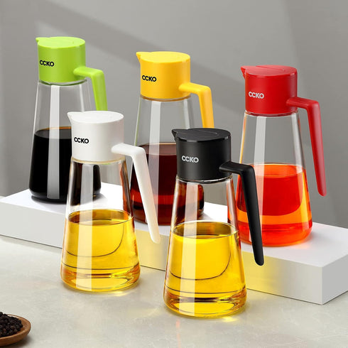 CCKO Glass Olive Oil Dispenser Bottle with Auto Flip Spout 19oz Olive Oil Bottle for Kitchen, No Drip Cooking Oil Dispenser for Soy Sauce, Syrup, ...