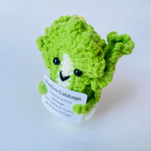 Positive Crochet Cabbage Doll Funny Knitted Toys with Positive Card, Emotional Support Cabbage Cute Creative Gifts for Friends Party Decoration En...