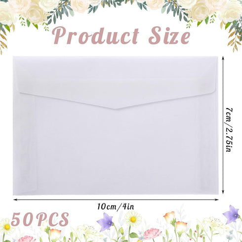 50 Pieces Glassine Envelopes, 3.9 × 2.7 Inch Clear Envelopes Stamp Collecting Supplies Mini Wedding Envelopes for Storing Photos Stamps Tickets Po...