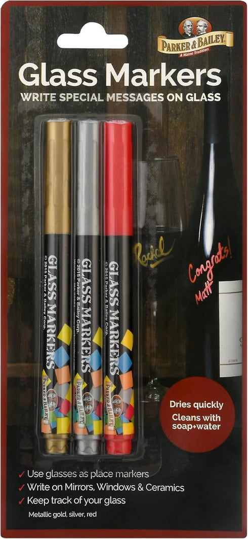 Parker & Bailey Glass Markers - Metallic Markers Wine Glass Markers Washable Wine Markers for Window Mirror Ceramics Drink Glasses Bottles Non-Tox...