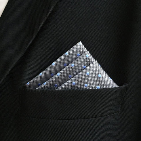 S&W SHLAX&WING Grey Blue Dots Silk Business Matching Pocket Square 12.6 inches Large...