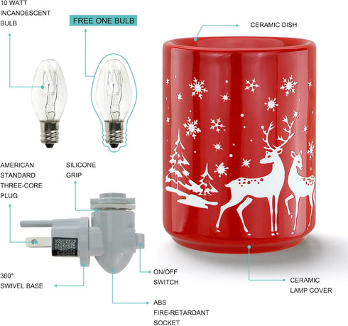 STAR MOON Pluggable Fragrance Ceramic Wax Melt Night Light Warmer for Christmas Decoration No fire Hazard Packed with Two Bulbs - Abrasive Red Rei...