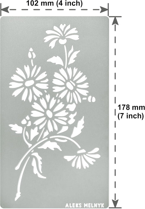 Aleks Melnyk No.275 Metal Stencil, Daisy Flower, Leaf Blossom, Bouquet of Daisies, Small Stencil, 1 PC, Template for Wood Burning, Engraving, Craf...