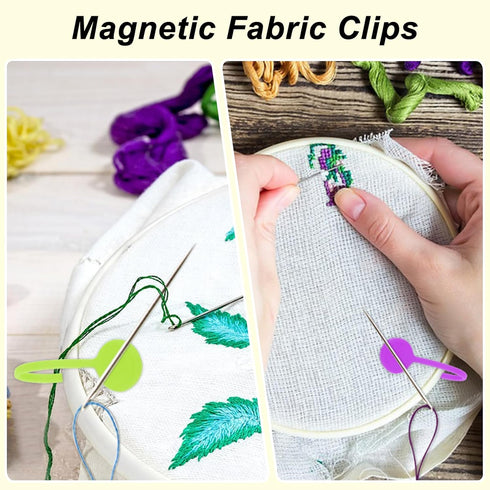 22 Pcs Fabric Huggers and Magnetic Fabric Clips for Cross Stitch, Silicone Thread Spool Huggers and Needle Minder Magnet for Embroidery and Quilti...