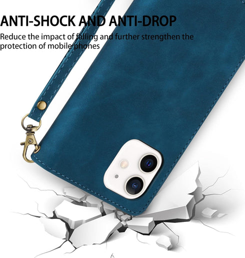 ZZXX for iPhone 12 Mini Wallet Case with Card Slot Premium Soft PU Leather Zipper Flip Folio Wallet with Wrist Strap Kickstand Protective for iPho...