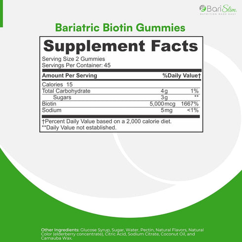 Bariatric Vitamin Biotin Gummies - Specially Formulated Gummy Vitamin for Patients After Weight Loss Surgery - Easy to Digest and Great Tasting Fr...
