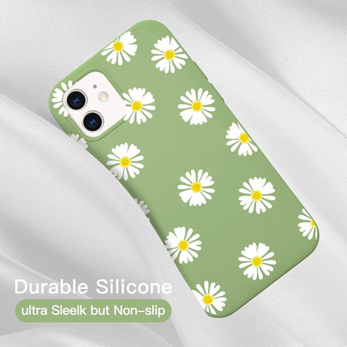 JOYLAND Mustard Green Soft Liquid Silicone Rubber Lovely Flower Daisy Phone Case Cover for iPhone 7/8/SE 2020 with Microfiber Linin Flowers Floral...