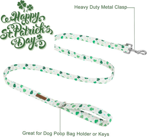St. Patrick's Day Dog Leash Match Dog Collar, Sturdy Durable St. Patrick's Day Cotton Dog Leash, Lucky Shamrock Dog Training Leash for Small Mediu...