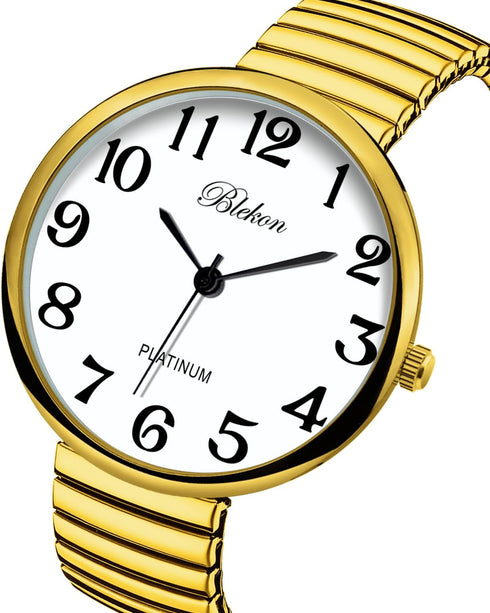 Blekon Collections New Super Large Face Stretch Band Japanese Movement PC21J Fashion Watch (Gold)...