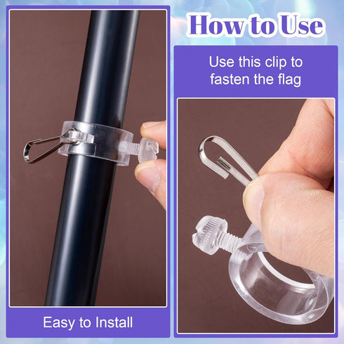 3pcs 1” Plastic Flag Pole Ring with Hook, Anti Wrap Flagpole Mounting Clip, Rustproof Adjustable Flag Pole Hardware Accessories for Various Outdoo...