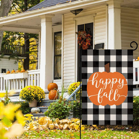 Happy Fall Pumpkin Thanksgiving Garden Flag Vertical Double Sided Farmhouse Autumn Buffalo Check Burlap Yard Outdoor Decor 12.5 x 18 Inches (13419...