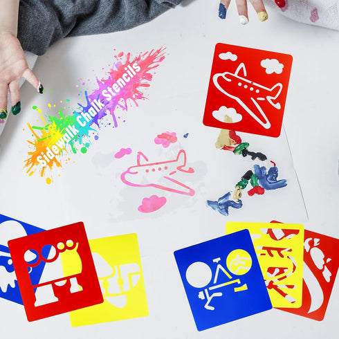 24 Pieces Stencils for Kids 5.9 x 5.5 Inches Drawing Stencils Chalk Stencils Large Washable Vehicles Themed Primary Shape Template for Kids Toddle...