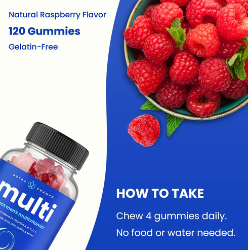 NutraChamps Men's Multivitamin Gummies | Vitamins A, B, C, D, E, Biotin, Folic Acid | Daily Multivitamin for Men | Chewable Men's Gummy Multivitam...