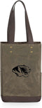 PICNIC TIME 2 Bottle Insulated, Distressed Waxed Canvas Tote, Wine Gift Bag, Khaki Green with Beige Accents...