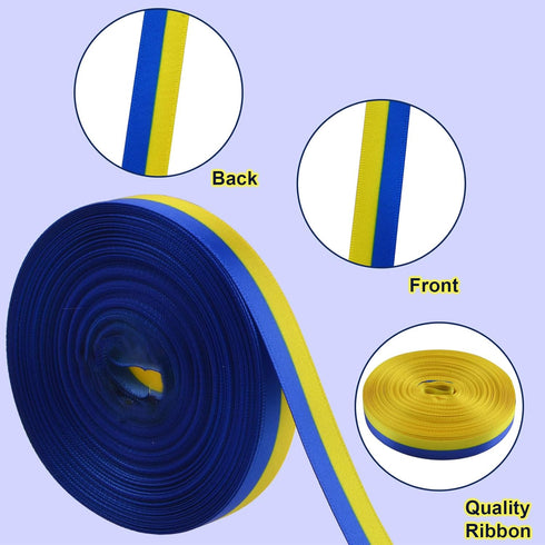 WANDIC 20 Yards Down Syndrome Awareness Satin Ribbon, Yellow & Blue Ribbon World Down Syndrome Day Ribbon for Gift Wrapping, Brooch Making...