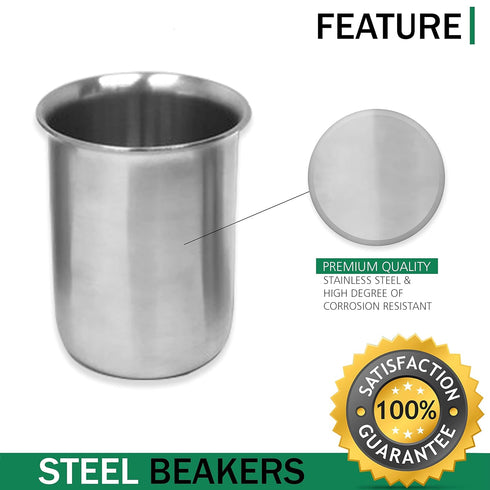 Stainless Steel Beaker with Rim - Low-Form Beakers for Science - Industrial-Grade Chemistry Lab Equipment, High Heat Tolerance - Scientific Labora...