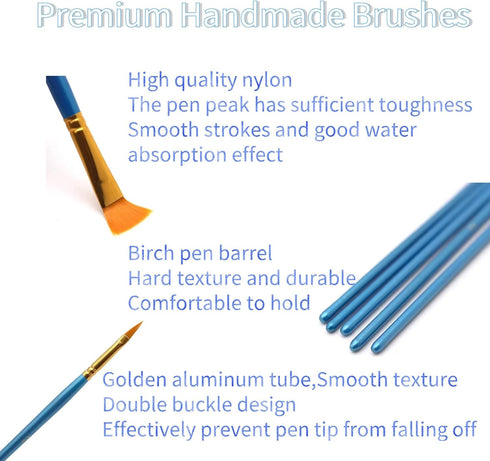Acrylic Paint Brush Set, 1 Packs / 10 pcs Watercolor Brushes Painting Brush Nylon Hair Brushes for All Purpose Oil Watercolor Painting Artist Prof...