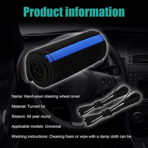 Car Steering Wheel Cover, Anti-Slip Auto Stitch on Wrap Steering Wheel Protector for Max Diameter 15 Inch, DIY Sewing with Needle Thread, Universa...