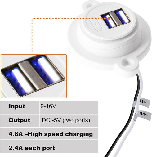 Facon 12V RV USB Charger Socket, Dual RV USB Outlet (5V / 2.4A), Super Slim Wall Mount 12V USB Outlet, for RV Trailer Camper Boat Marine Motorhome...