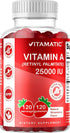 Vitamatic Sugar Free Vitamin A 25000 IU Gummies (Retinyl Palmitate) - Natural Strawberry Flavor - 120 Pectin Based Gummies (1 Bottle)...