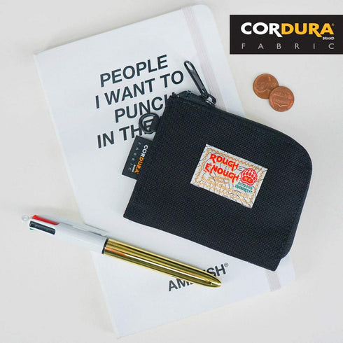 Rough Enough Small Coin Purse Pouch Slim Credit Card Holder Wallet for Men Women Teen Boys with Neck Lanyard Keychain Zipper in Black Cordura...