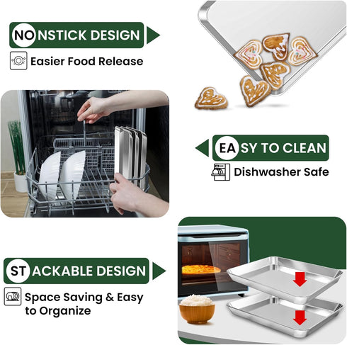 Baking Sheet and Cooling Rack Set, 2PCS Stainless Steel Cookie Sheets for Baking with Baking Rack, Size 9 x 7 x 1 Inch, Non Toxic & Heavy Duty & E...