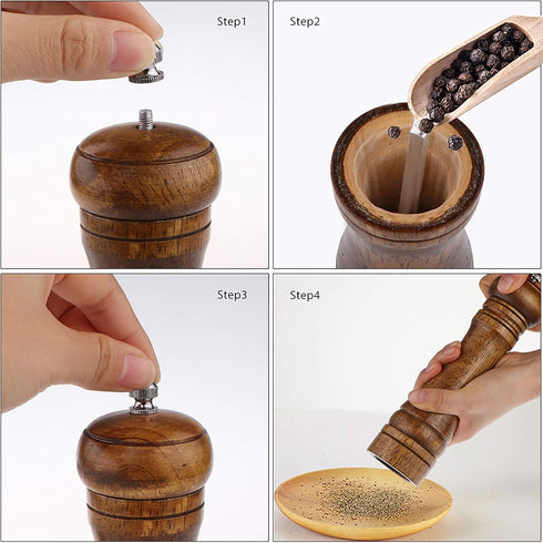Pepper Grinder - 8 inch Pepper Mill Oak Wooden Pepper Mill Grinder Refillable Grinder Pepper with Ceramic Grinding Mechanism Adjustable Coarse to ...