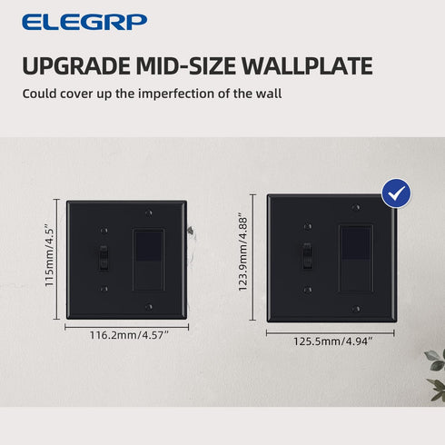 Combination Wall Plate ELEGRP 2-Gang 1-Toggle Light Switch 1-Decorator/GFCI Device Combination Wall Plates, Mid-Size 4.88" x 4.94" Unbreakable The...