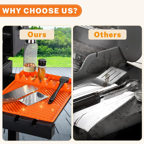 Silicone Griddle Tools Mat for Blackstone - 3 in 1 Grill Side Shelf Mat, Large Silicone Spatula Mat with Drip Pad, Grill BBQ Caddy Utensils Holder...