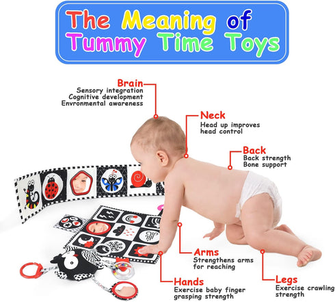 Black and White High Contrast Baby Toys 0-6 Months with Mirror, Crinkle and Rattles, Soft Baby Toys for Brain Development Montessori Sensory Tummy...