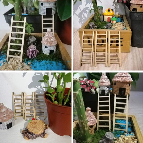 Tophappy Mini Ladders Fairy Garden Accessories,Wood Step Ladder Set Micro Landscape Accessories for DIY Dollhouse Décor (10pcs ladder)...