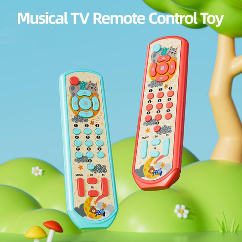 Musical TV Remote Control Toy with Light & Sound - Early Educational Toy with English Spanish and French 3 Language, Sensory Learning Toys for Inf...