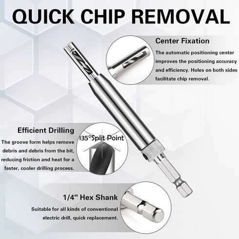Self Centering Drill Bit Set, Self Centering Hinge Tapper Core Hole Puncher,Self Centering Hinge Tapper Core Drill Bit Set with 1 Hex Key & 8 Dril...