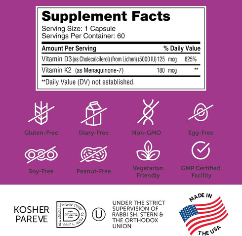 Zahler Vitamin D3 5000 IU K2 - Advanced Vitamin D3 K2 Formula - Bone Density & Calcium Absorption - Kosher Vegetarian MK7 Vitamin K2 D3 Vitamin Su...