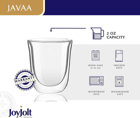 JoyJolt Javaah Double Walled Espresso Glasses Espresso Cups Set of 2 | 2-Ounces...