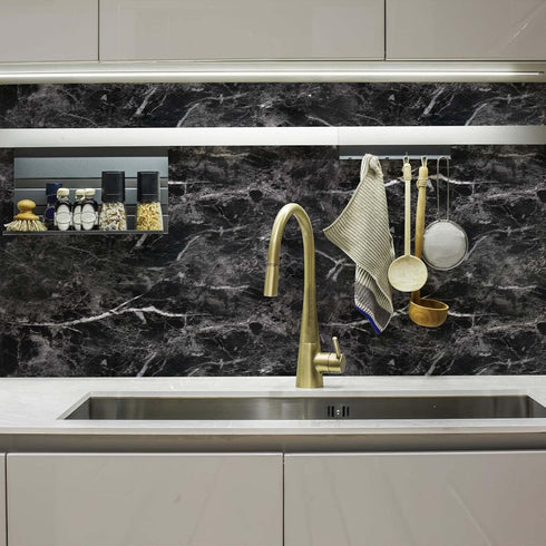 Black Marble Paper 17.7" x 78.7" Granite Wallpaper Peel and Stick Countertop Paper Self Adhesive Thickening for Kitchen Bathroom and Furniture...