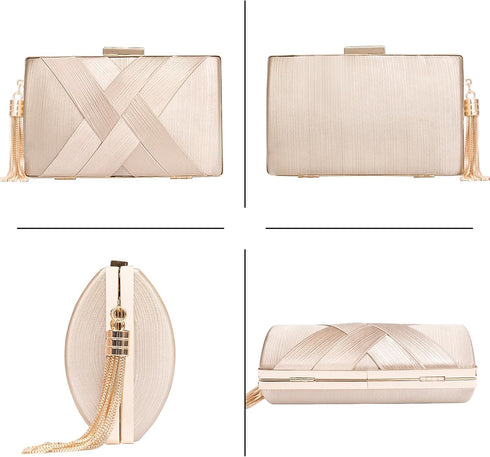 Larcenciel Women's Evening Handbags, Elegant Tassel Satin Clutch Purses, Ladies Chain bags for Wedding Cocktail Prom Party...
