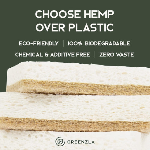 Greenzla Natural Kitchen Sponges 12 Pack - Plant-Based Biodegradable Sisal Hemp Dish Sponge - Eco-friendly, Zero-Odor, Non-Scratch Scouring Pad fo...