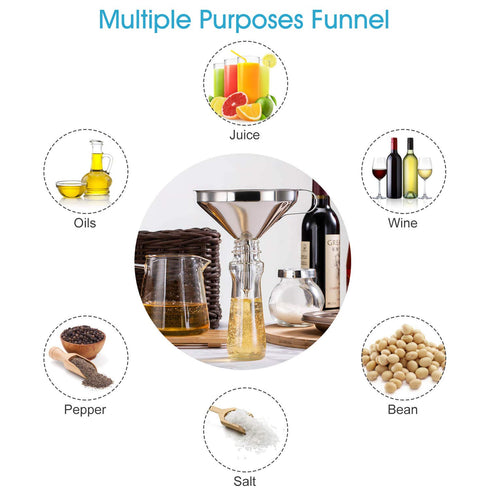 5-Inch Premium Stainless Steel Funnel with 200 Mesh Food Strainer, Kitchen Funnel for Bottles...