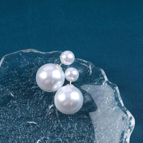 Boho Pearl Ear Jacket Earrings Round Pearl Stud Earrings Vintage Pearl Front Back Earrings White Pearl Stud Earrings Jewelry for Women and Girls...
